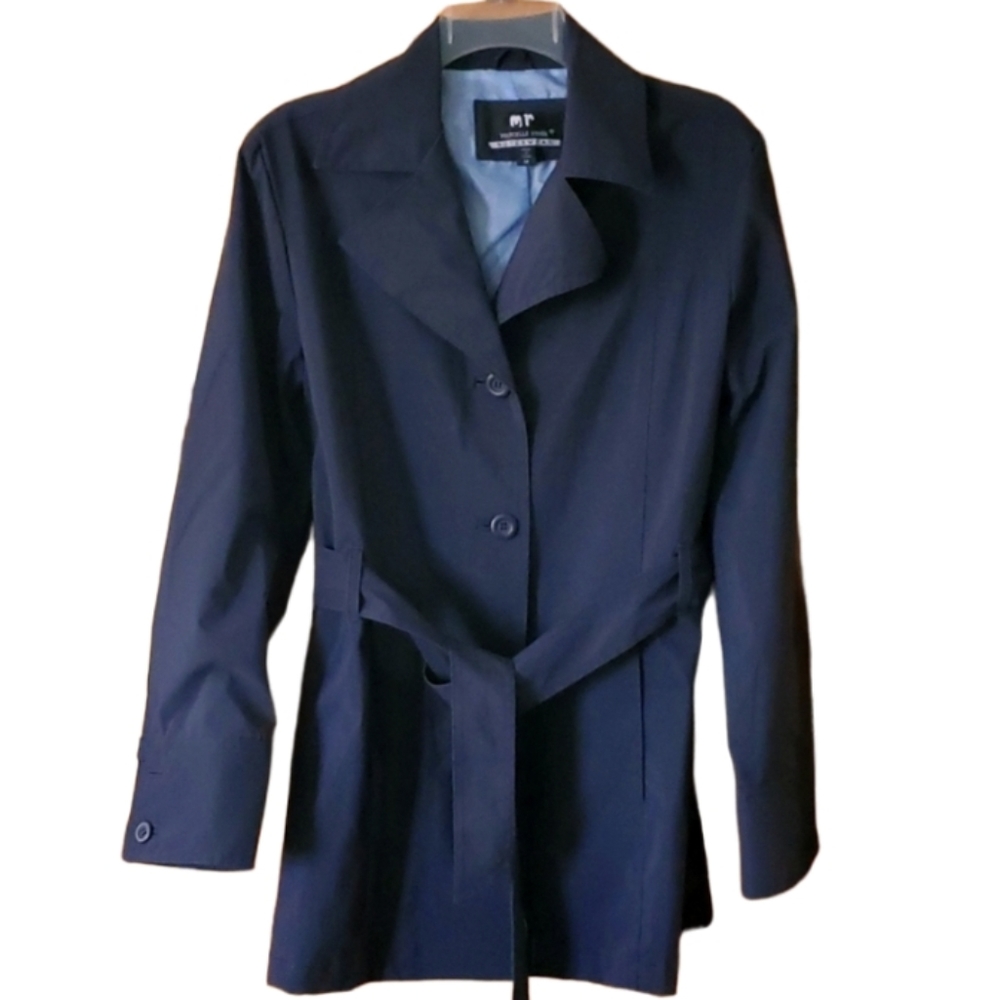 Marcelle Renee Outerwear Navy Raincoat Trench Coat‎ Size Medium